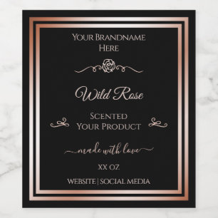 Black Product Label Rose Gold Frame Vintage Flower