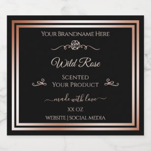 Black Product Label Rose Gold Frame Vintage Flower
