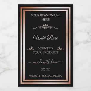 Black Product Label Rose Gold Frame Vintage Flower
