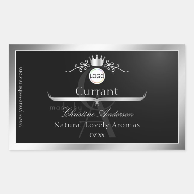 Black Product Label Silver Frame Logo and Monogram (Front)