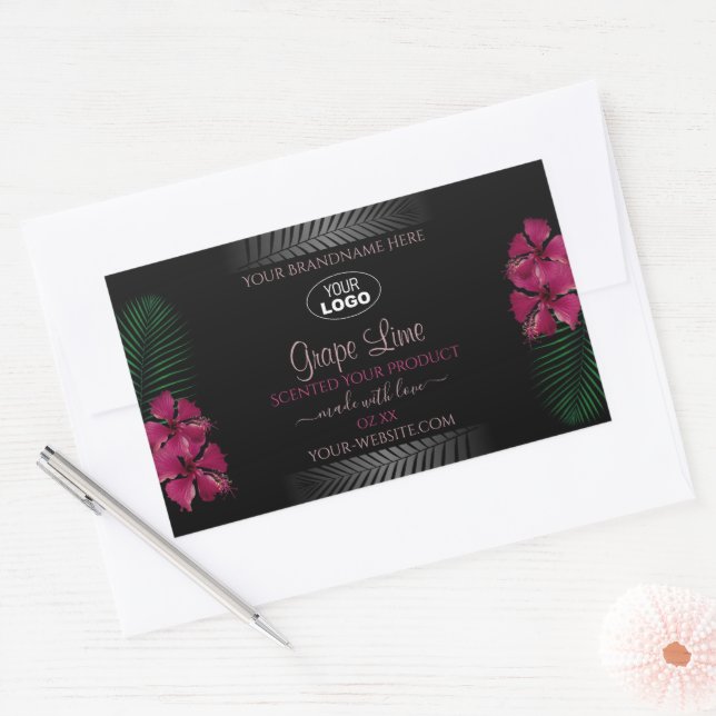 Black Product Label Wine Red Hawaiian Flowers Logo (Envelope)