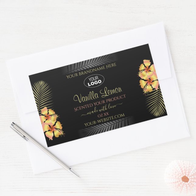 Black Product Label Yellow Hawaii Flowers Add Logo (Envelope)