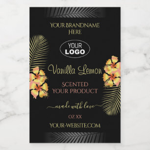 Black Product Label Yellow Hawaii Flowers Add Logo