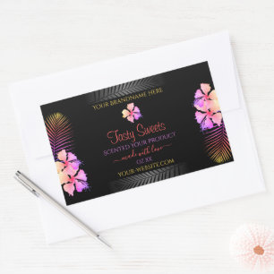 Black Product Labels Colourful Hawaiian Flowers