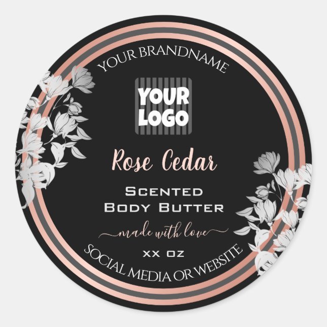 Black Product Labels Custom Logo Rose Gold Frame (Front)