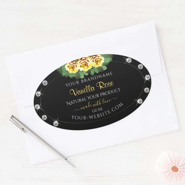 Black Product Labels Green and Yellow Roses Jewels (Envelope)