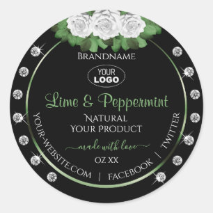 Black Product Labels Green White Roses Jewels Logo