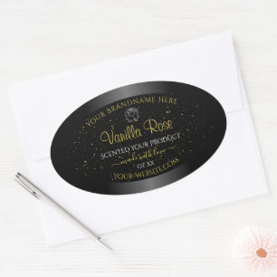 Black Product Labels Soft Gold Glitter Floral Rose