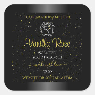 Black Product Labels Soft Gold Glitter Floral Rose