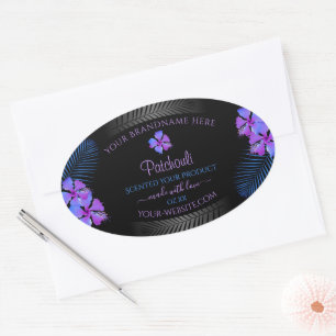 Black Product Labels Tropical Purple Blue Flowers