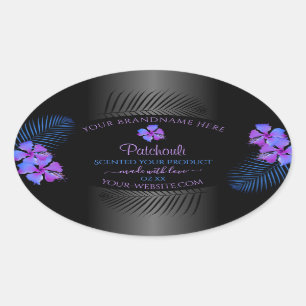 Black Product Labels Tropical Purple Blue Flowers