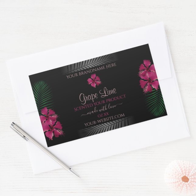 Black Product Labels Wine Red Hawaiian Flowers (Envelope)
