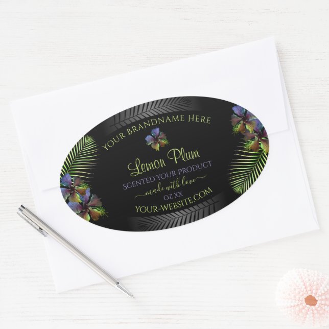 Black Product Labels Yellow Purple Hawaii Flowers (Envelope)