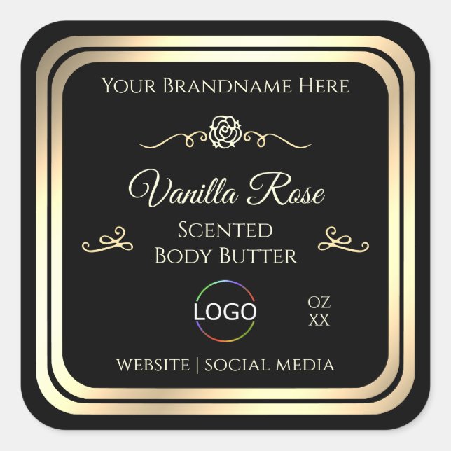 Black Product Packaging Label Gold Frame with Logo (Front)