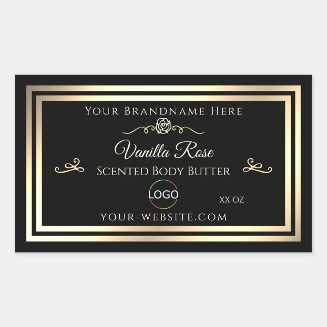 Black Product Packaging Label Gold Frame with Logo (Front)