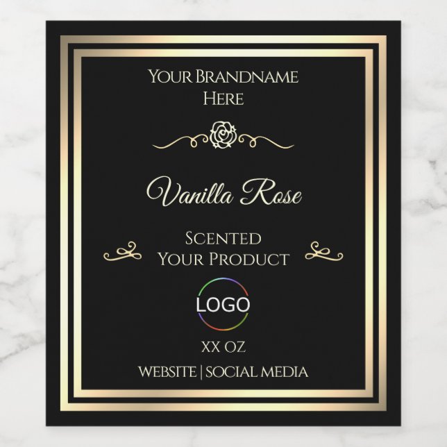 Black Product Packaging Label Gold Frame with Logo (Single Label)