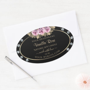 Black Product Packaging Labels Roses and Diamonds