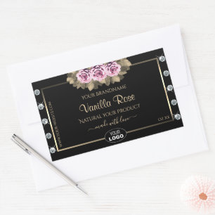Black Product Packaging Labels Roses Diamonds Logo