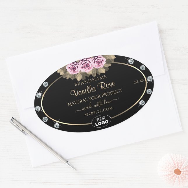 Black Product Packaging Labels Roses Diamonds Logo (Envelope)