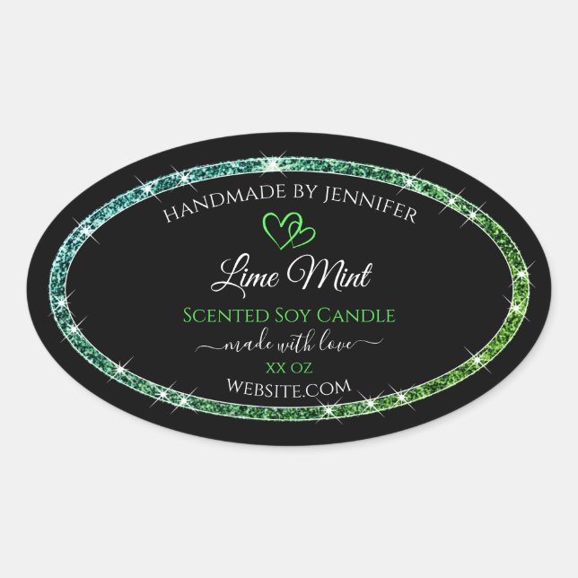 Black Product Packaging Labels Teal Green Glitter (Front)