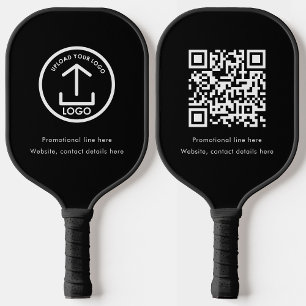 Black Professional Business Logo Text QR Code Pickleball Paddle