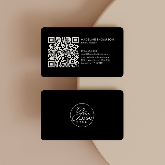 Black Professional Generic Company Logo QR Code Business Card (Creator Uploaded)