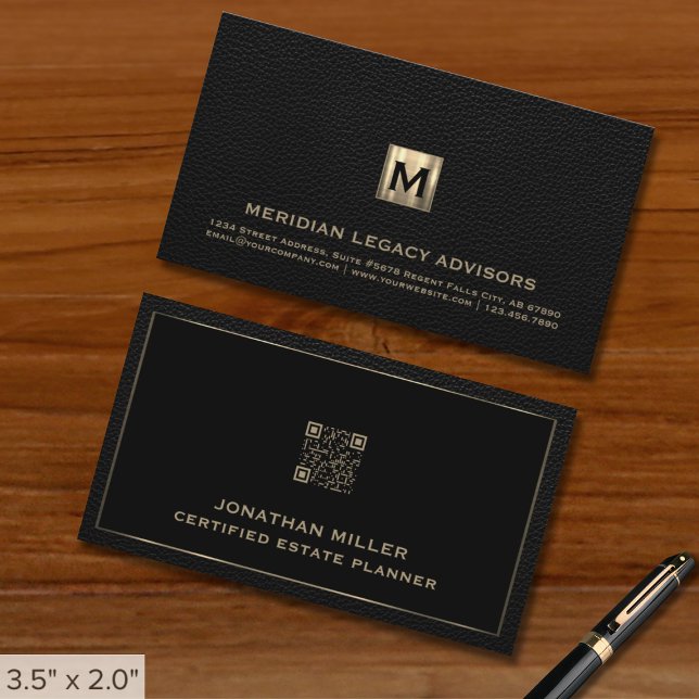 Black Professional Luxury Initial Logo QR Code Business Card (Creator Uploaded)