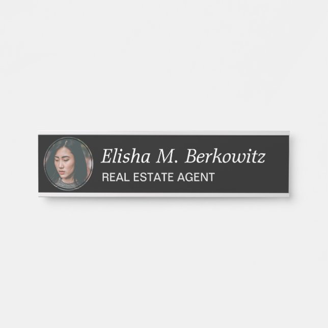 Black Professional Office Photo Desk Name Plate (Front)