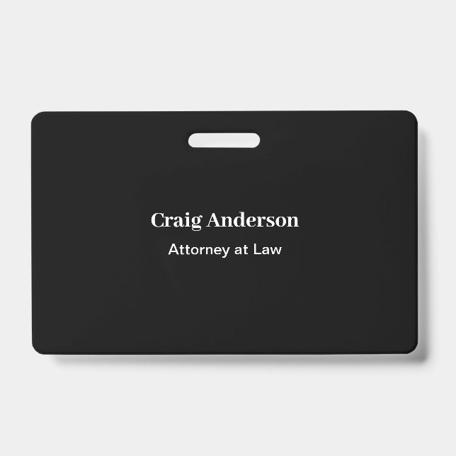 Black Professional Plain Modern Elegant ID Badge (Front)