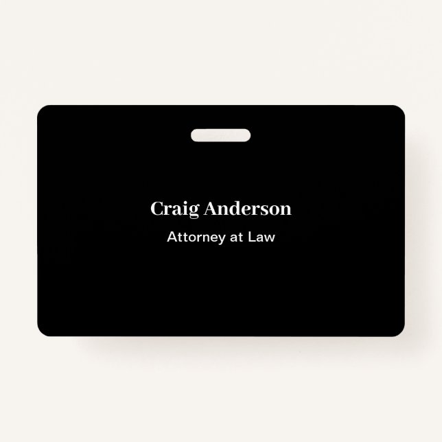 Black Professional Plain Modern Elegant ID Badge (Front)