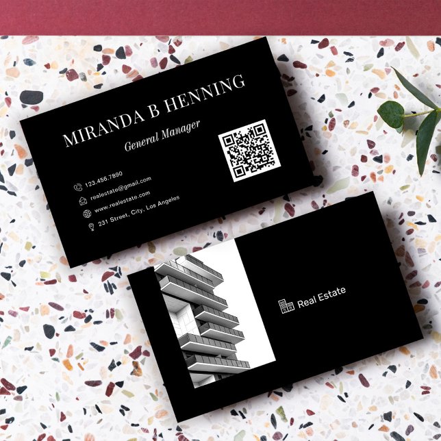 Black Professional Real Estate Agent Photo QR Code Business Card (Creator Uploaded)