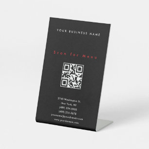Black Professional Scannable QR Code Menu Pedestal Sign
