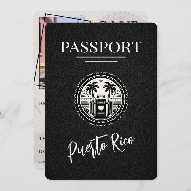 Black Puerto Rico Passport Save The Date (Front/Back)