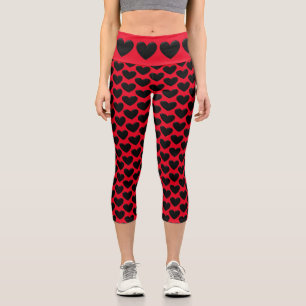 Black Puffy Hearts Capri Leggings
