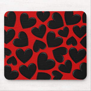 Black Puffy Hearts Mouse Pad