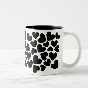 Black Puffy Hearts Two-Tone Coffee Mug