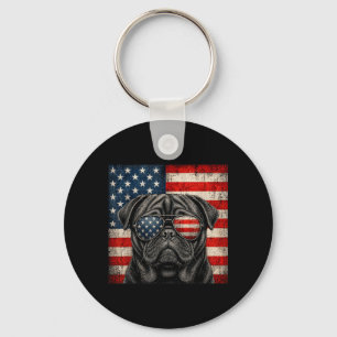 Black Pug 4th Of July Aamerican Flag Dog Patriotic Key Ring