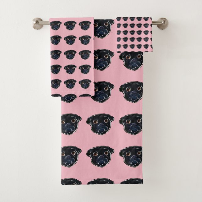 Black Pug Bath Towel Set (Insitu)