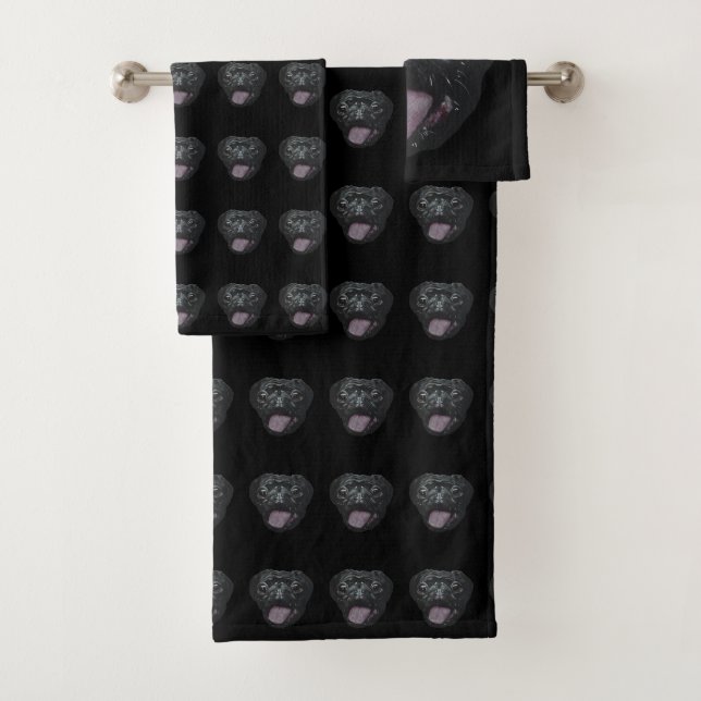 Black Pug  Bath Towel Set (Insitu)