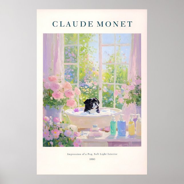 Black Pug Bathroom Print Monet Style French (Front)