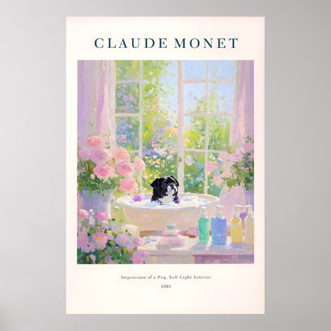 Black Pug Bathroom Print Monet Style French (Front)