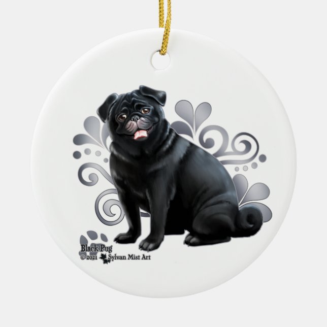 Black Pug Ceramic Ornament (Front)