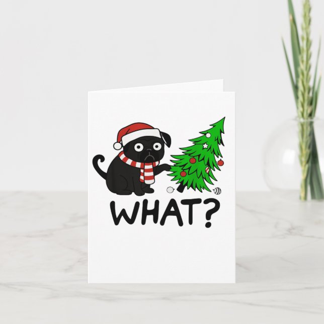 Black Pug Christmas Gift Idea Holiday Card (Front)
