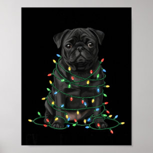 Black Pug Christmas I'm Fine Everything Is Fine Poster
