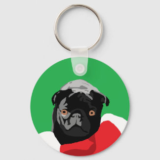 Black Pug Christmas Key Ring