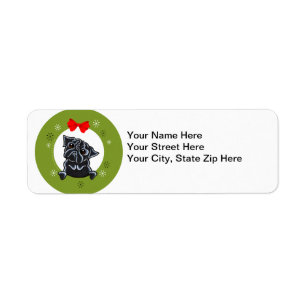 Black Pug Christmas Return Address Label