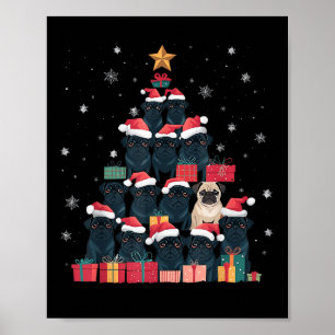 Black Pug Christmas Tree Dog Santa Xmas Merry Dogm Poster