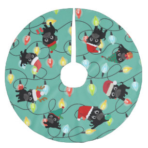Black Pug Christmas Tree Skirt