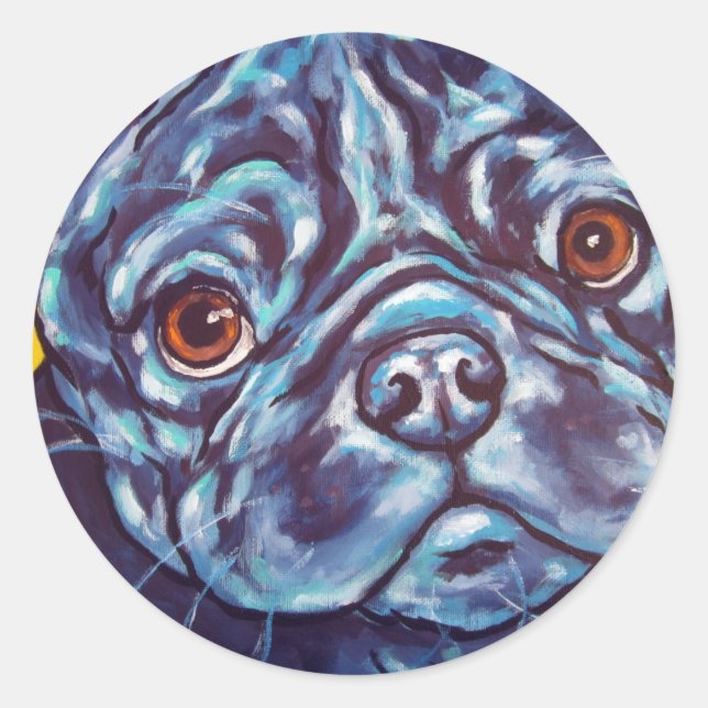 Black Pug Classic Round Sticker (Front)
