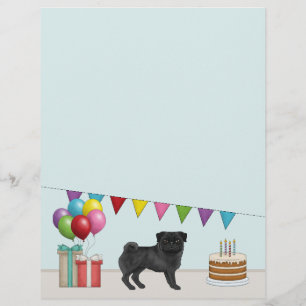 Black Pug Cute Cartoon Dog Colourful Birthday Custom Letterhead